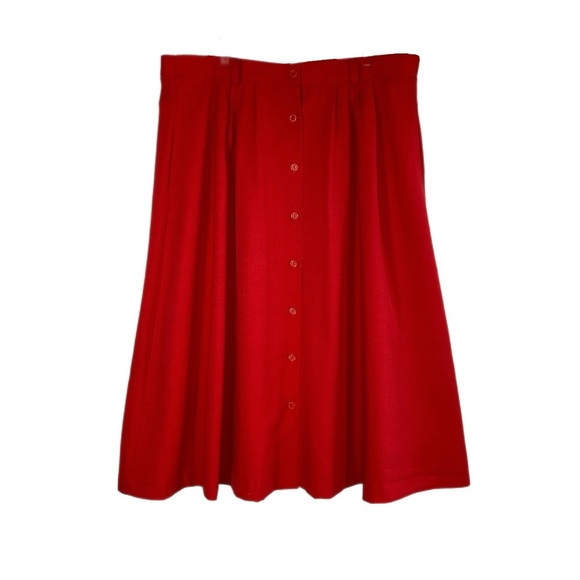 Diana Fay Vintage Classic Red Tea Length Pleated Button Front Skirt - Picture 1 of 9